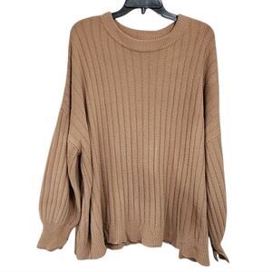 Aerie Sweater L Tan Chunky Oversized Cozy Comfy Goblin Granola